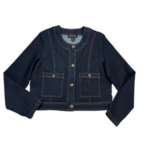 Rachel Zoe Denim Jacket Womens Large Blue Excellent Gold Button Cropped Indigo